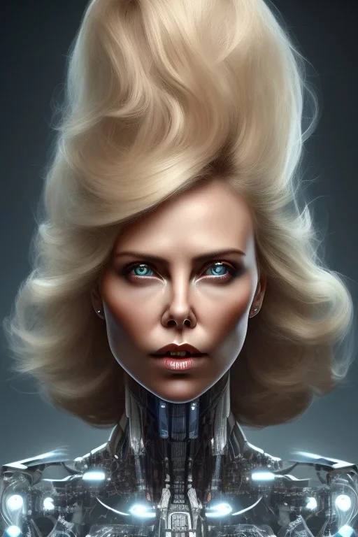 robot with face charlize theron, many lights in body