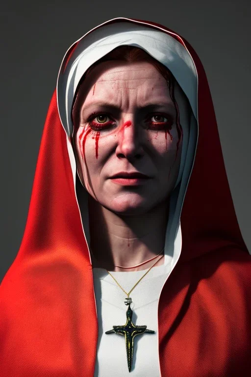 The Virgin Mary, cry in the dark, blood, darkness, Outlast, photorealistic illustration, 8k