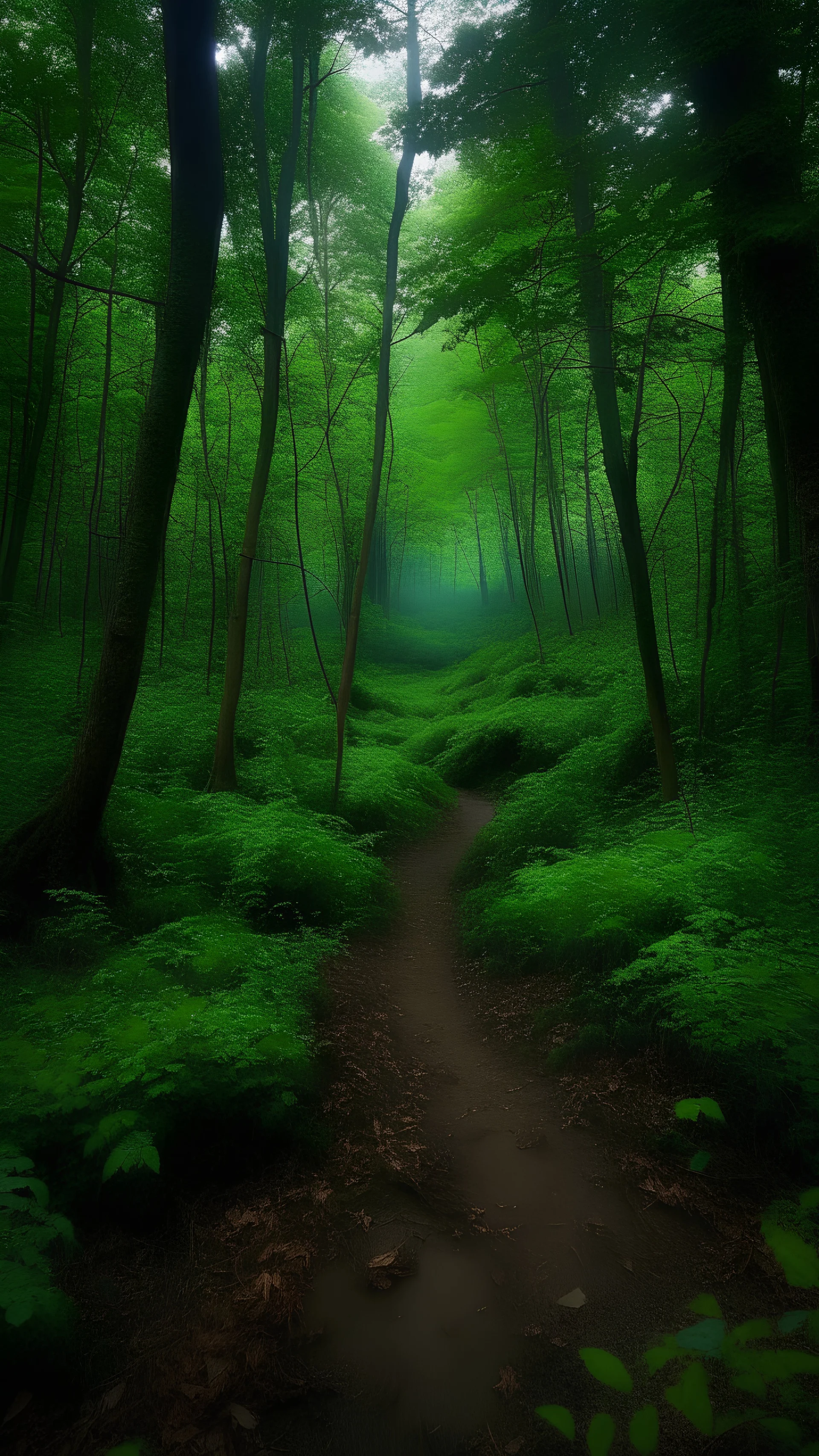 Deep inside the Hoia Baciu Forest, showing the dense foliage and eerie atmosphere