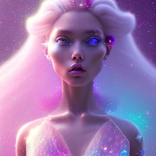 one big crystal glitter pink blue subtle galactic fairy in a galactic ambiance,glitter bikini, long blond hair down to the ground,transparent petals,blue eyes,delicate colors in the foreground, full of details, smooth，soft pink violet light atmosphere, light effect，vaporwave colorful, concept art, smooth, extremely sharp detail, finely tuned detail, ultra high definition, 8 k, unreal engine 5, ultra sharp focus