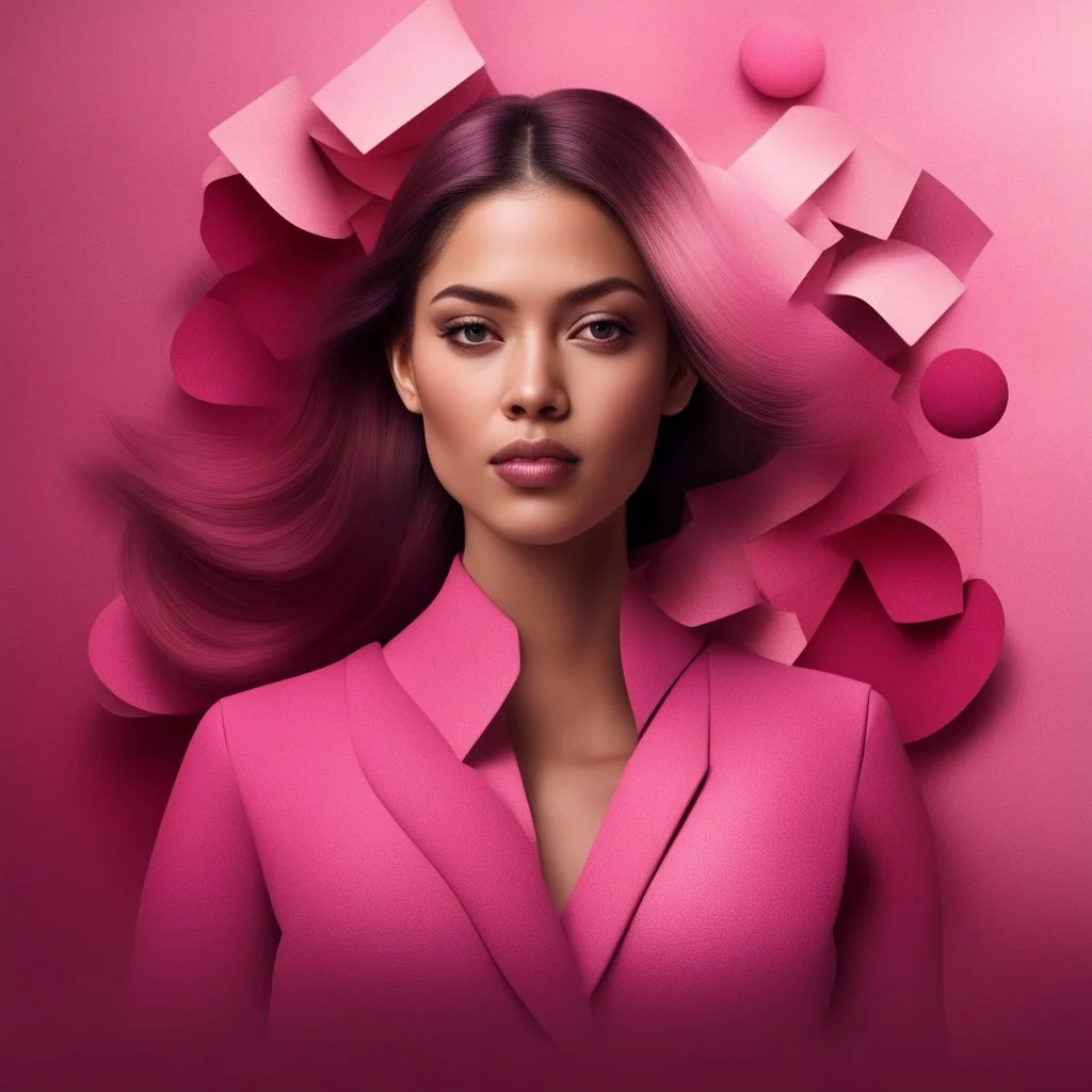 Hyper Realistic Empowered-Women & Women's Day with pink & maroon gradient textured background with dramatic-&-cinematic-ambiance