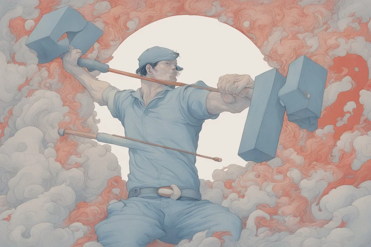 man swinging sledgehammer by james jean