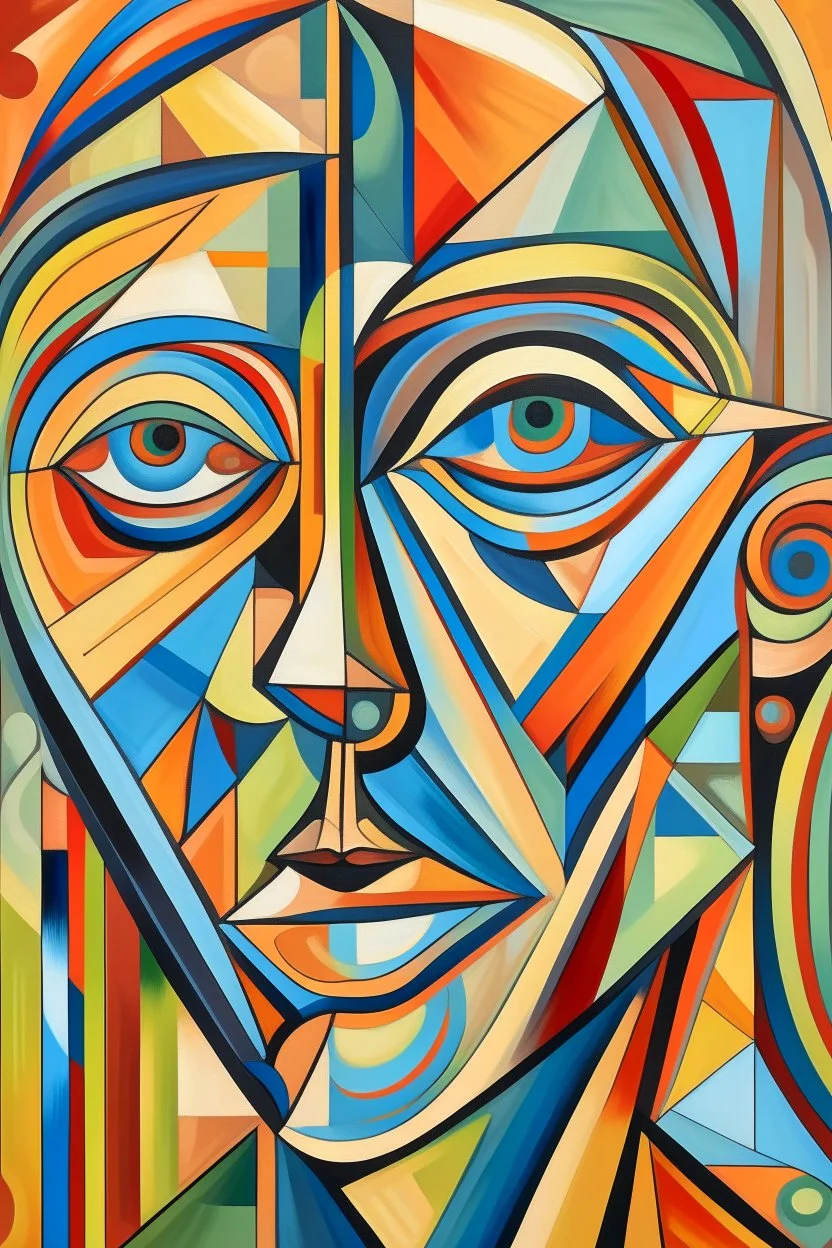 abstract art of Futurism cubist painting, portrait face of fashion designer Paul Smith.