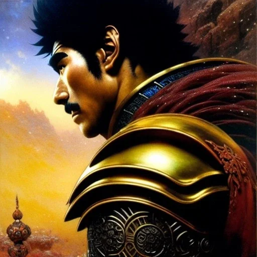 portrait of 'Nanto Seiken-Fist of the North Star',ancient metal armor , painting by gaston bussiere, greg rutkowski, yoji shinkawa, yoshitaka amano, tsutomu nihei, donato giancola, tim hildebrandt, oil on canvas, cinematic composition, extreme detail,fit full head inside picture,16k