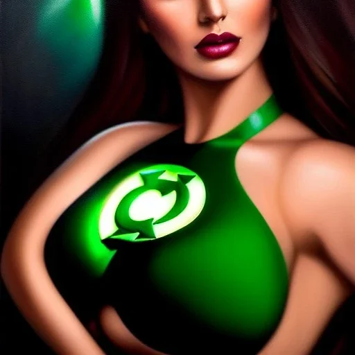 Ultra detailed fullbody Portrait in oil on canvas of beautiful busty FEmale Green Lantern ,extremely detailed digital painting,intense stare, extremely detailed face, crystal clear eyes, mystical colors ,perfectly centered image, perfect composition, rim light, beautiful lighting,masterpiece ,8k, stunning scene, raytracing, anatomically correct, in the style of Steve Jung and robert e howard and Wizyakuza and Ohrai Noriyoshi and Simon Bisley and uncannyknack and kilory