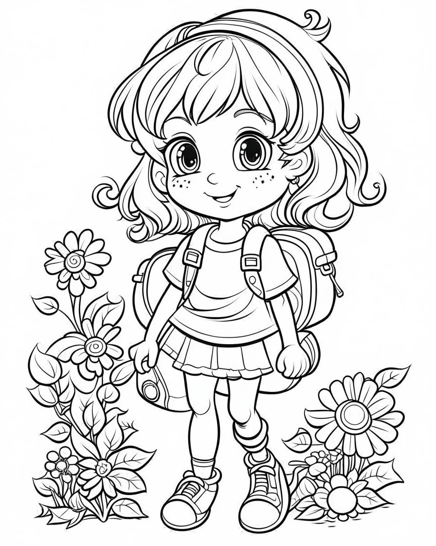 school cartoons coloring pages , no black color, no no flower, b/w outline art for kids coloring book page, Kids coloring pages, full white, kids style, white background, whole body, Sketch style, full body (((((white background))))), only use the outline., cartoon style, line art, coloring book, clean line art, white background, Sketch style