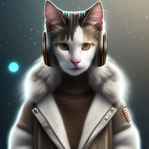 Cyberpunk Portrait of cat child with brown hair and with cute face, north pole snowy vibe , perfect composition, hyperrealistic, super detailed, 8k, high quality, trending art, trending on artstation, sharp focus, studio photo, intricate details, highly detailed, by greg rutkowski