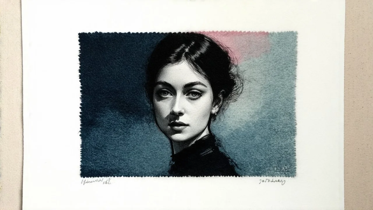 European ink print Felt needle Bromoil print woman pastel Flux Schnell