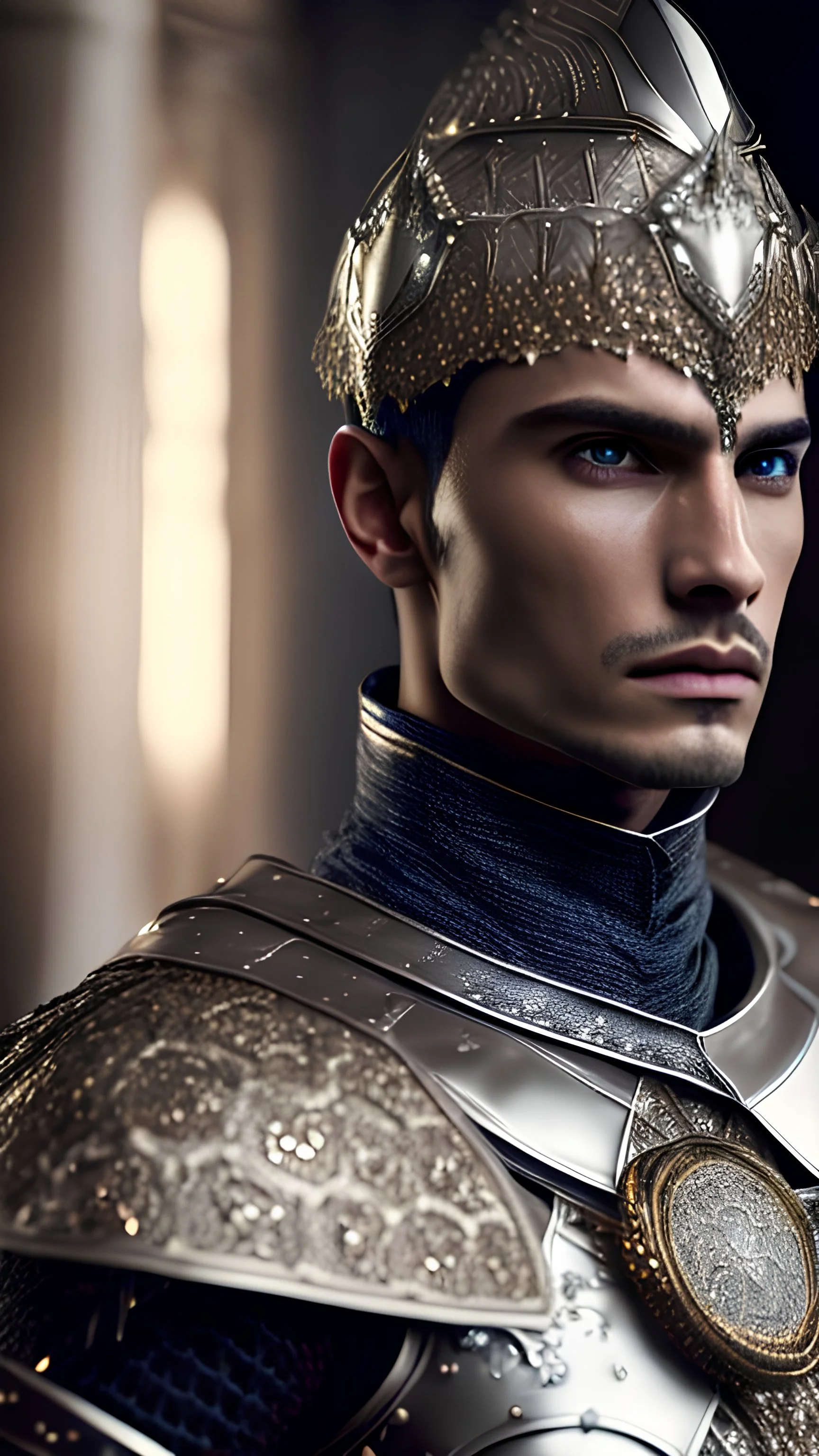 man, portrait, finely detailed armor, intricate design, silver, silk, cinematic lighting, 4k