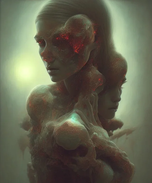 woman, photographer. oil on canvas, volumetric lighting, beksinski