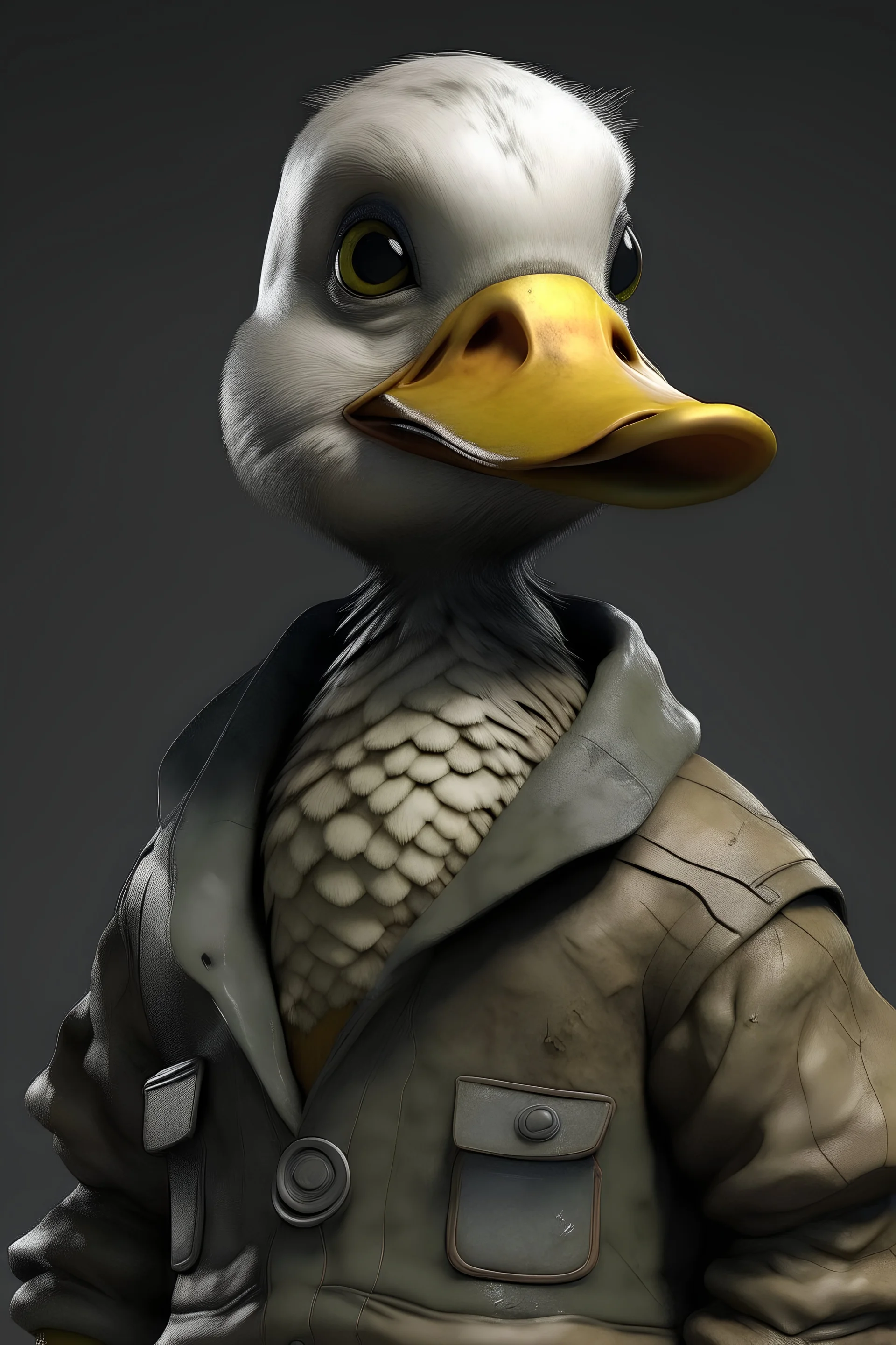 Pato humanoide realista estilo grunge