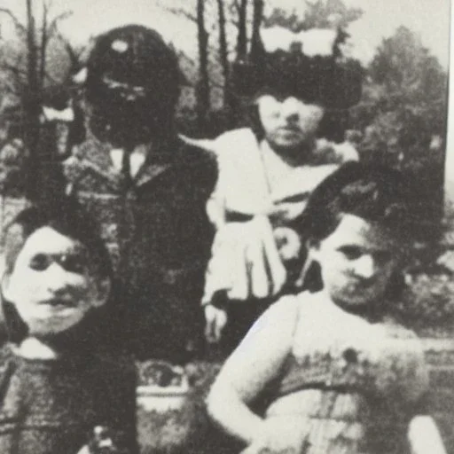 Old creepy photo of unusual children with lego