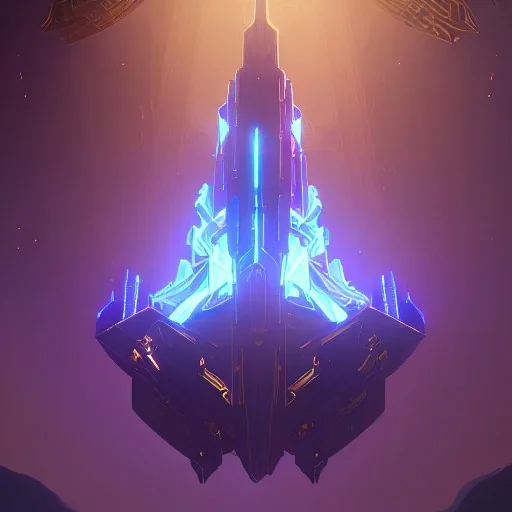 huge ornate spaceship made of brass flying through space, soothing lighting