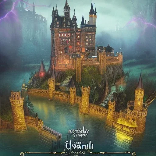 A magical canal city of wizards, witches and warlocks with a castle Dan Santat style