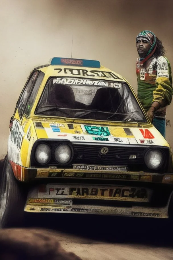 fiat 131 rally car Ethiopian with dreadlock man inside