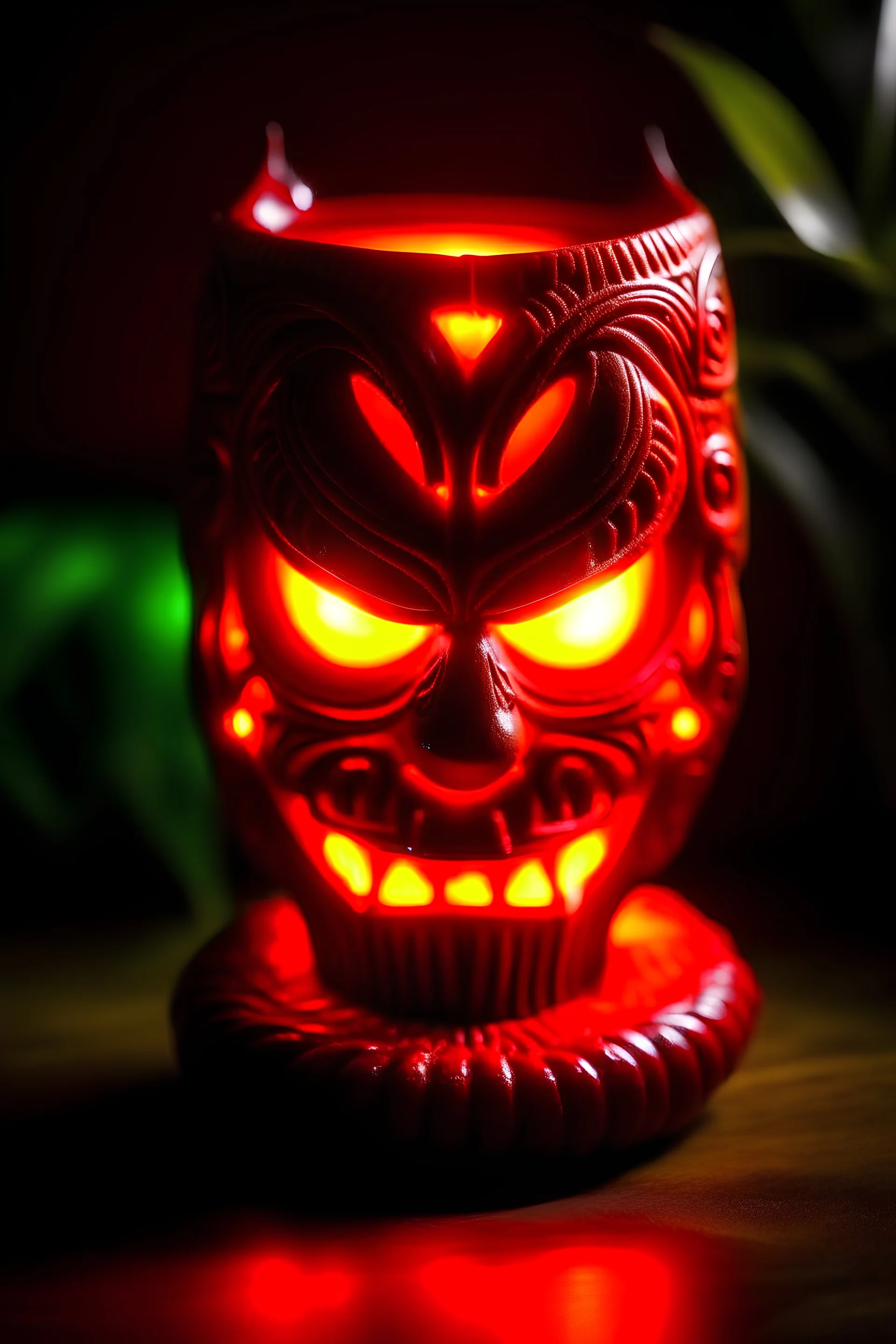 red glowing Shamane mit tiki maske