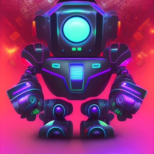 surprised robot black background neon colors