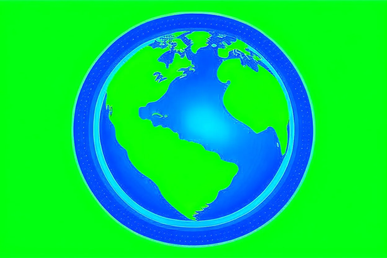 blue and green of a globe with a video play button in the middle