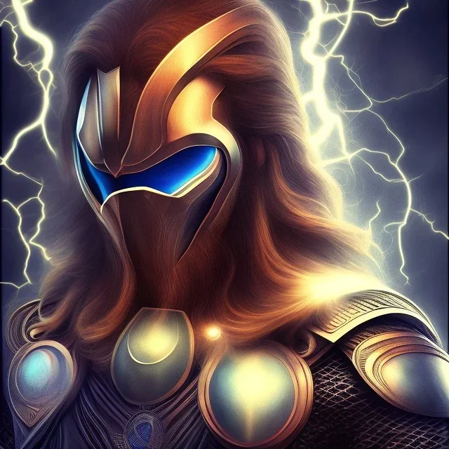 venom handsome thor with blue lightning and medieval helmet with black background