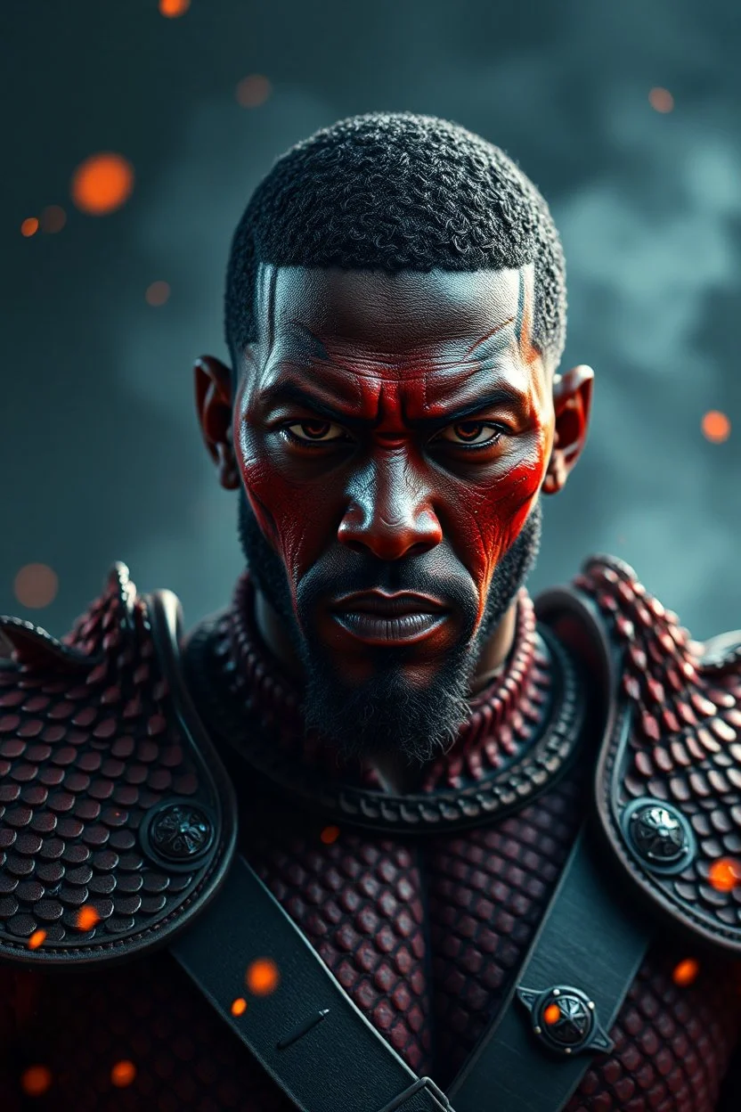 Denzel Washington , red skin, scales, unreal engine 6, high detail, intricate, cinematic. photoshoot style, intricate, studio lighting, masterpiece , highly detailed, 8k, best quality, fire, smoke, dramatic,d,<lora:mshn:0.7>,<lyco:Warrior_Couture:0.5>,