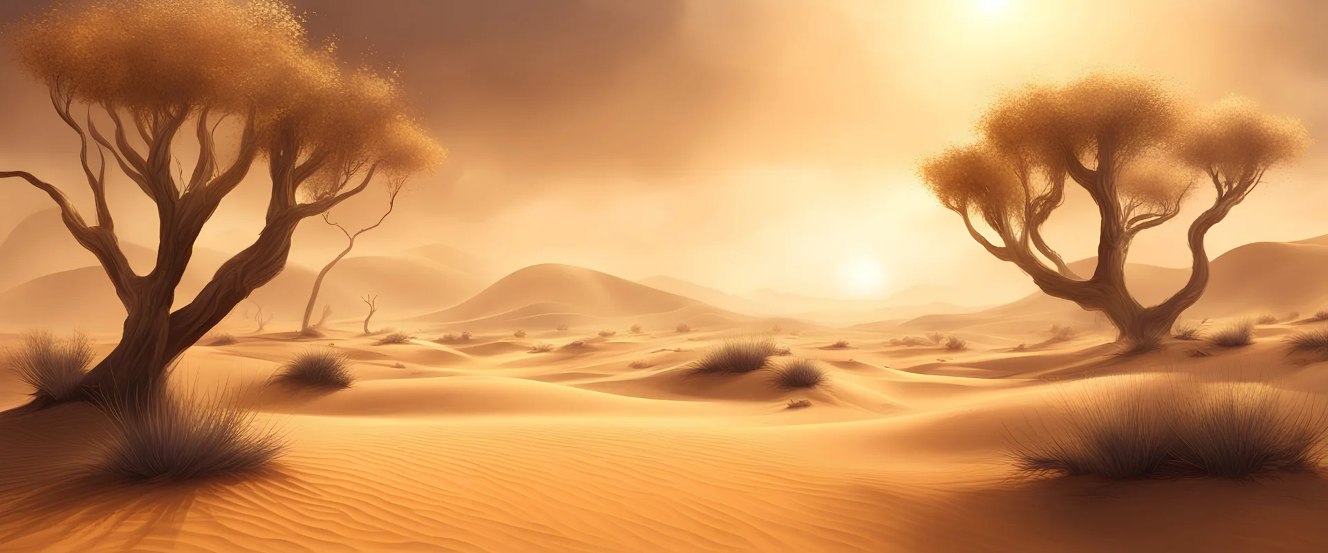 fantasy concept art desert with golden trees