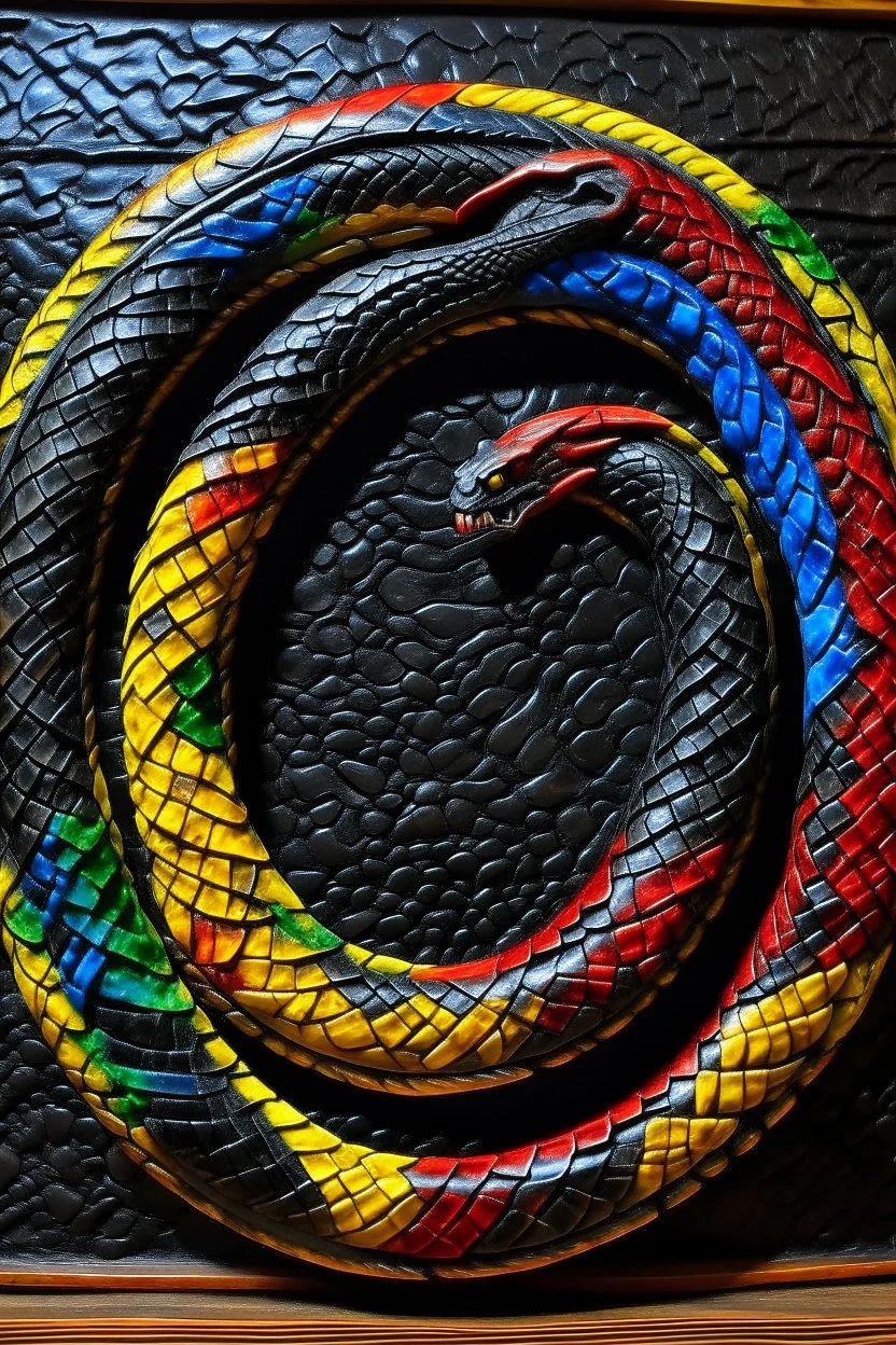 ouroboros made of paint, leather background