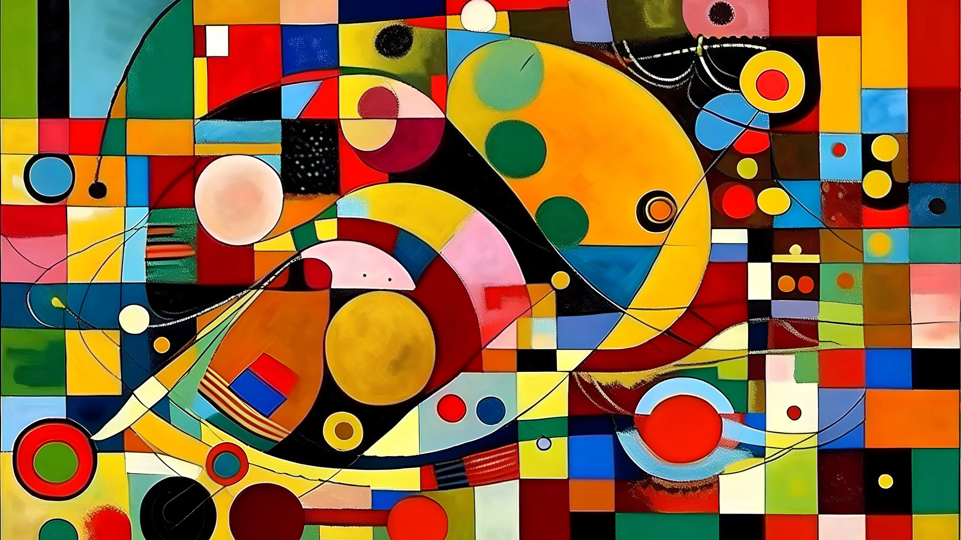 ABSTRACT EXPRESSIONIST PICTORIAL COMPOSITION BASED ON VARIED COLORS, SHAPES AND TEXTURES, PAUL KLEE OR Kandinsky STYLE, SUPREMATIST, BRUSH STROKES AND REALISTIC TEXTURES, DETAILED AND IN HIGH RESOLUTION