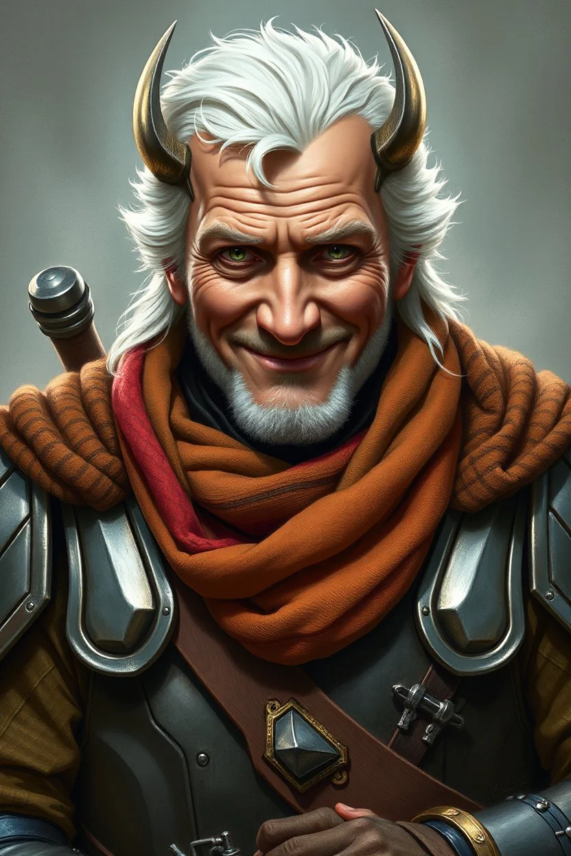 Groovy Biden as lama thief in full armor. Close up portrait. Afraid to fail, afraid to dive within. But still smiling.