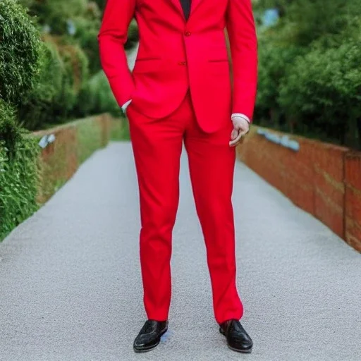 Homem jovem vestindo um terno vermelho