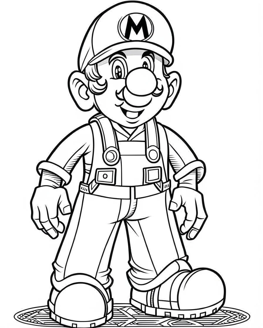 mario coloring page, full body (((((white background))))), only use an outline., real style, line art, white color, clean line art, white background, Sketch style