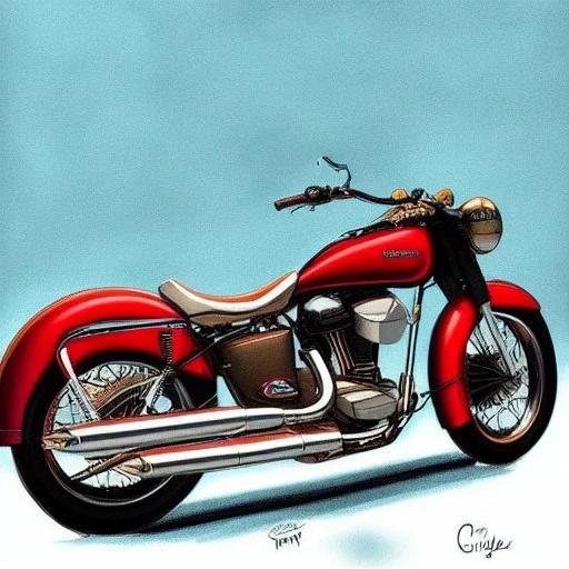 fullbody Drawing of Vintage classic style concept Motorcycle, retro design study, classic steel wheels, toned colors, art by cheryl kelley,16k