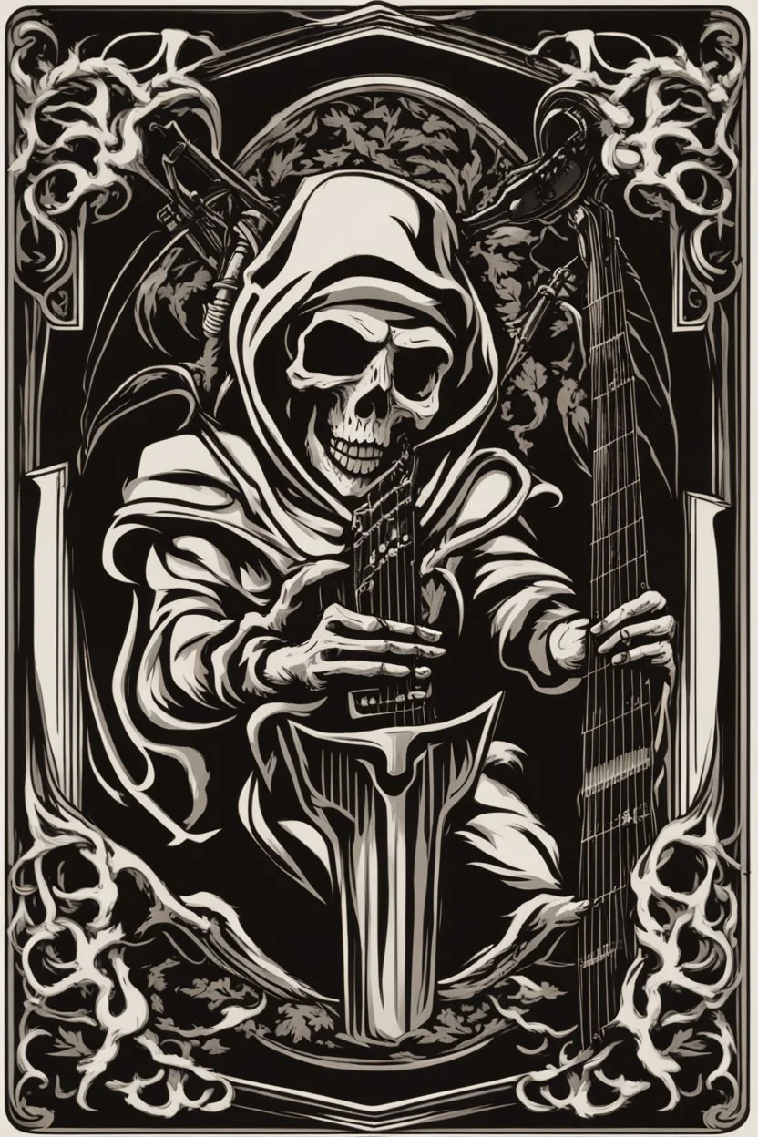 Logo representant la mort sous sa forme de faucheuse. Ce logo doit être monochrome et peut être utilisé comme inlay sur une guitare.