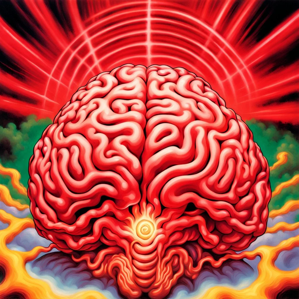 fantasy 90's tcg art of a brain in a red vortex