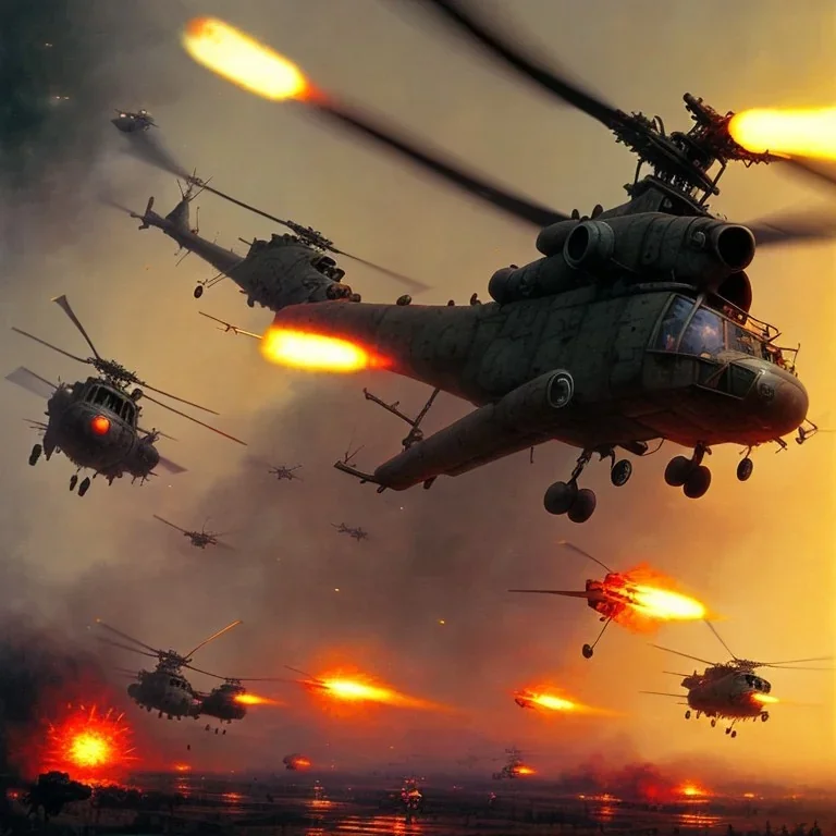 vietnam war. war report. helicopter. poster. bokeh. lens flare. warm lights. high detailed. beksinski