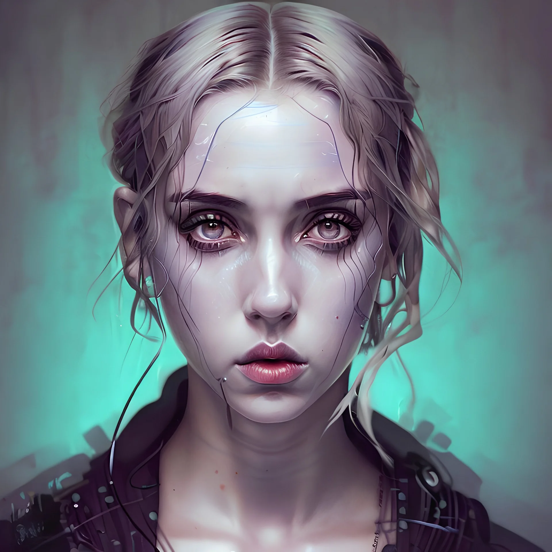 A beautiful portrait painting of a Singer Danish MØ face by Katsushika Hokusai, beautiful cyberpunk, symmetry, hyperdetailed, illustration darkblue tones,