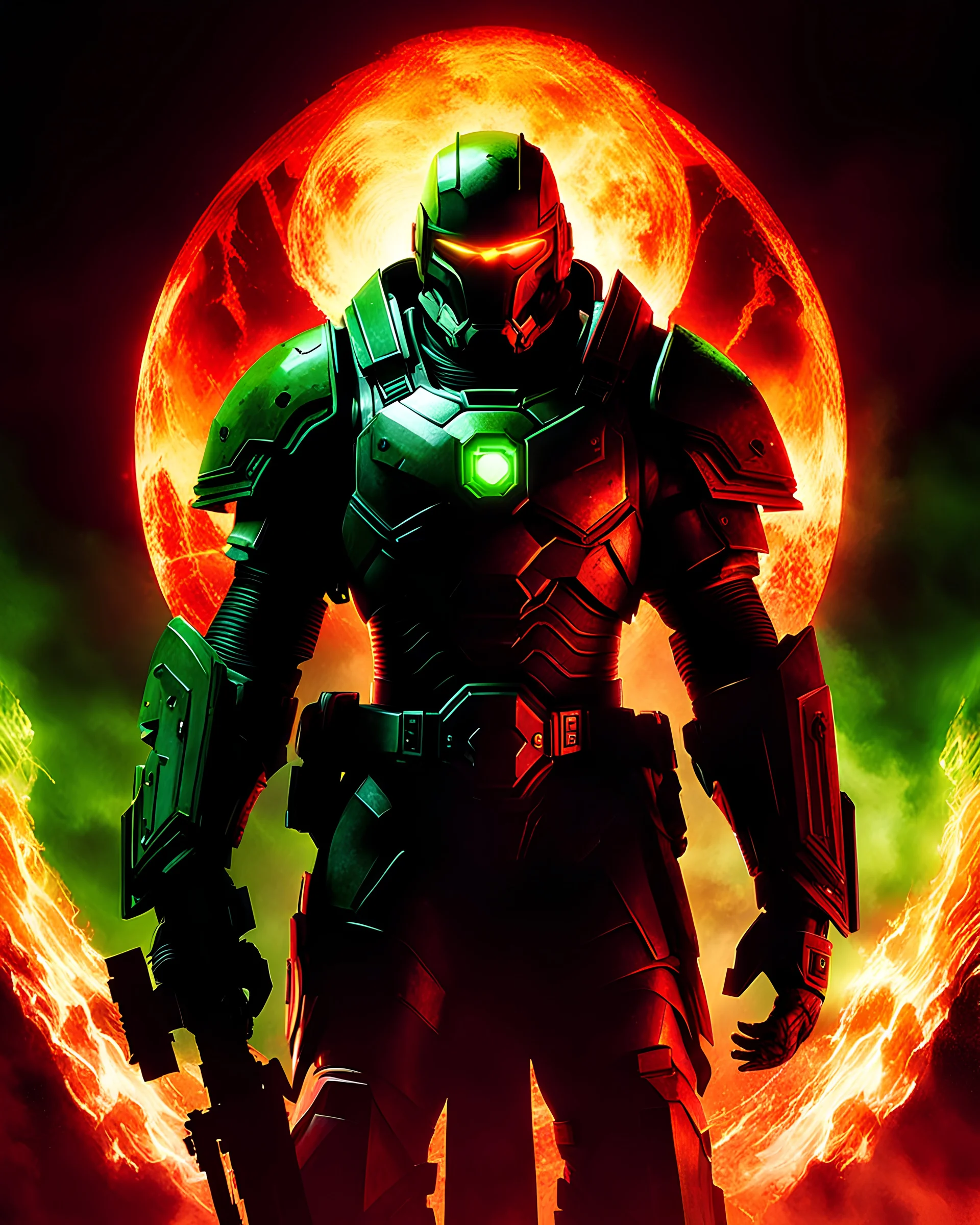 A Vivid, Double-Exposure Portrait Of The Doom Slayer's Silhouette Superimposed With The Image Of The Titan's Realm level from Doom 2016, Seamlessly Blending The Two Images To Create A Visual Representation Of Demonic Warfare.