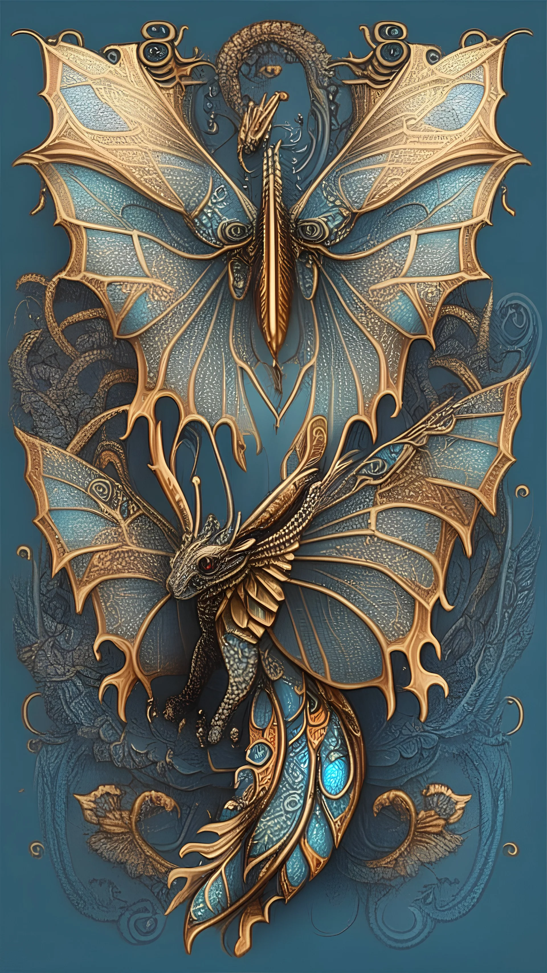 beautiful butterfly dragon, slavic ornament on the wings, illustrations