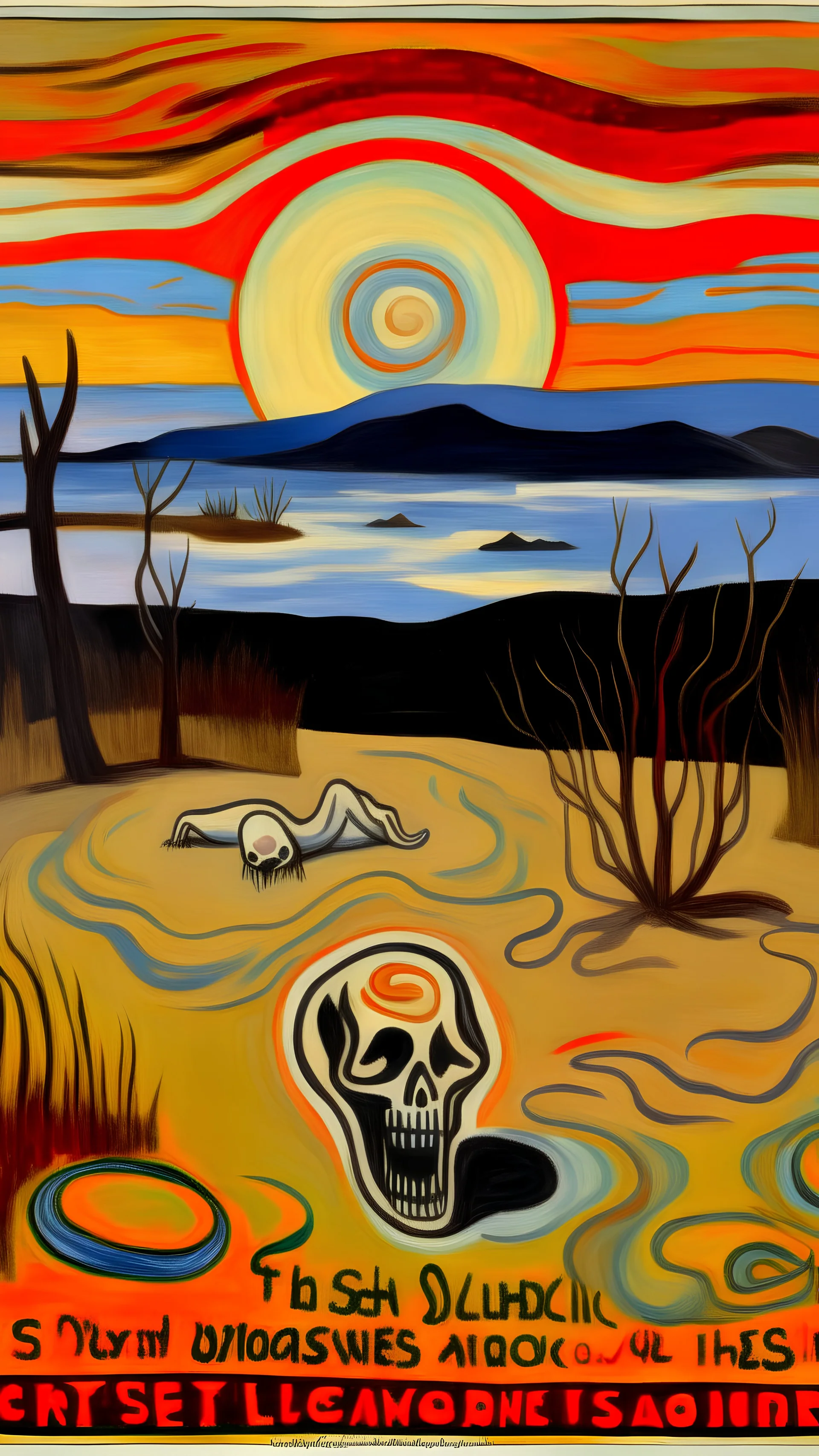 A sinister savanna with animal bones painted by Edvard Munch