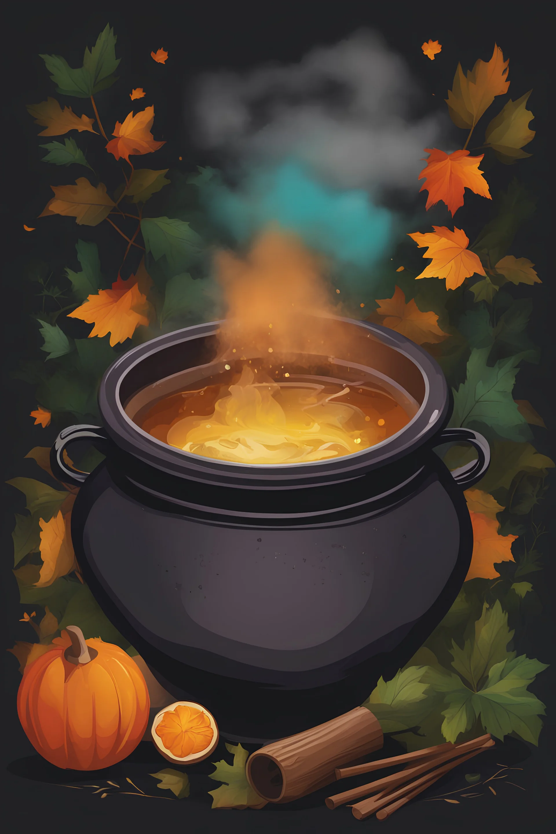 Witch's cauldron with boiling potion