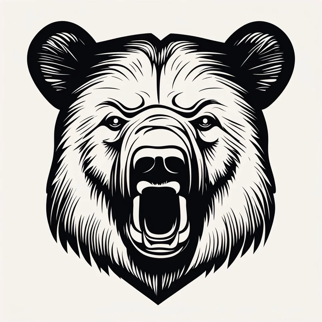 M shaped bear head, letterpress style, minimalistic, clean