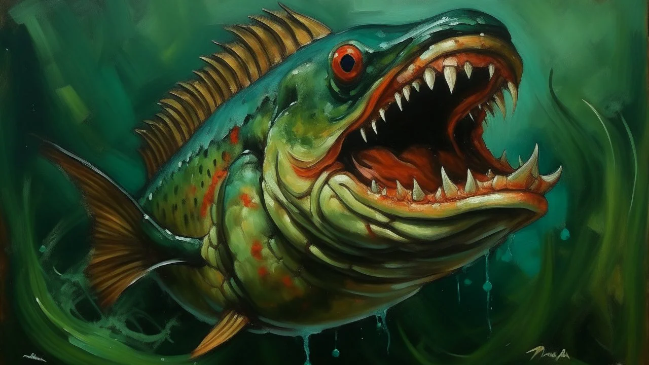 piranha oil painting