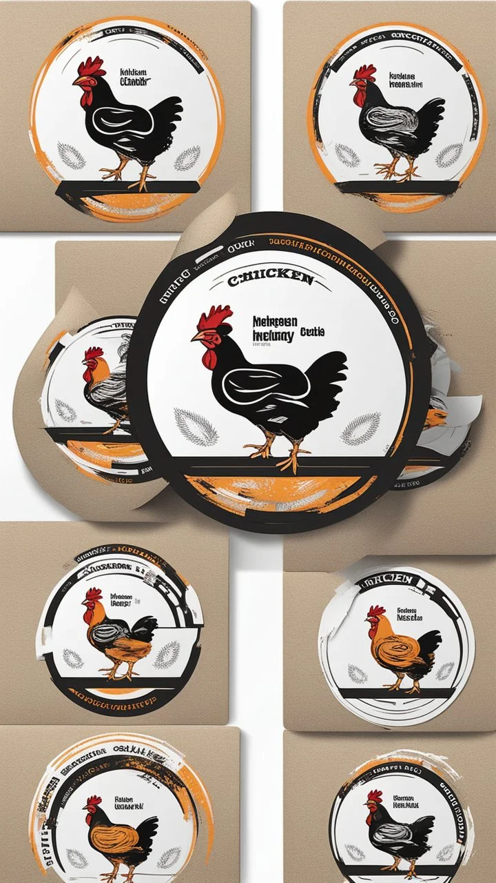 Generate a circular realistic sticker design with the text 'Chicken' in the center. Ensure the background is clean and minimalist, providing a polished and professional appearance. The focus should be on the clarity of the text and the simplicity of the overall design, making it suitable for various applications.