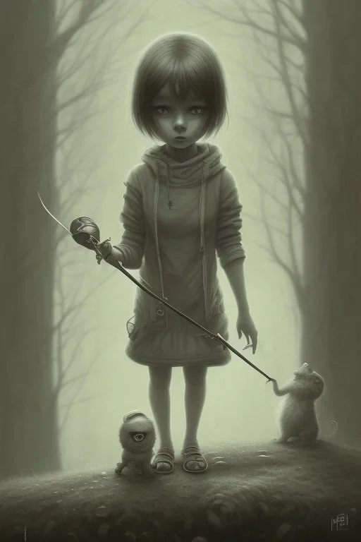 cute girl and litlle monster, Style John Kenn Mortensen,