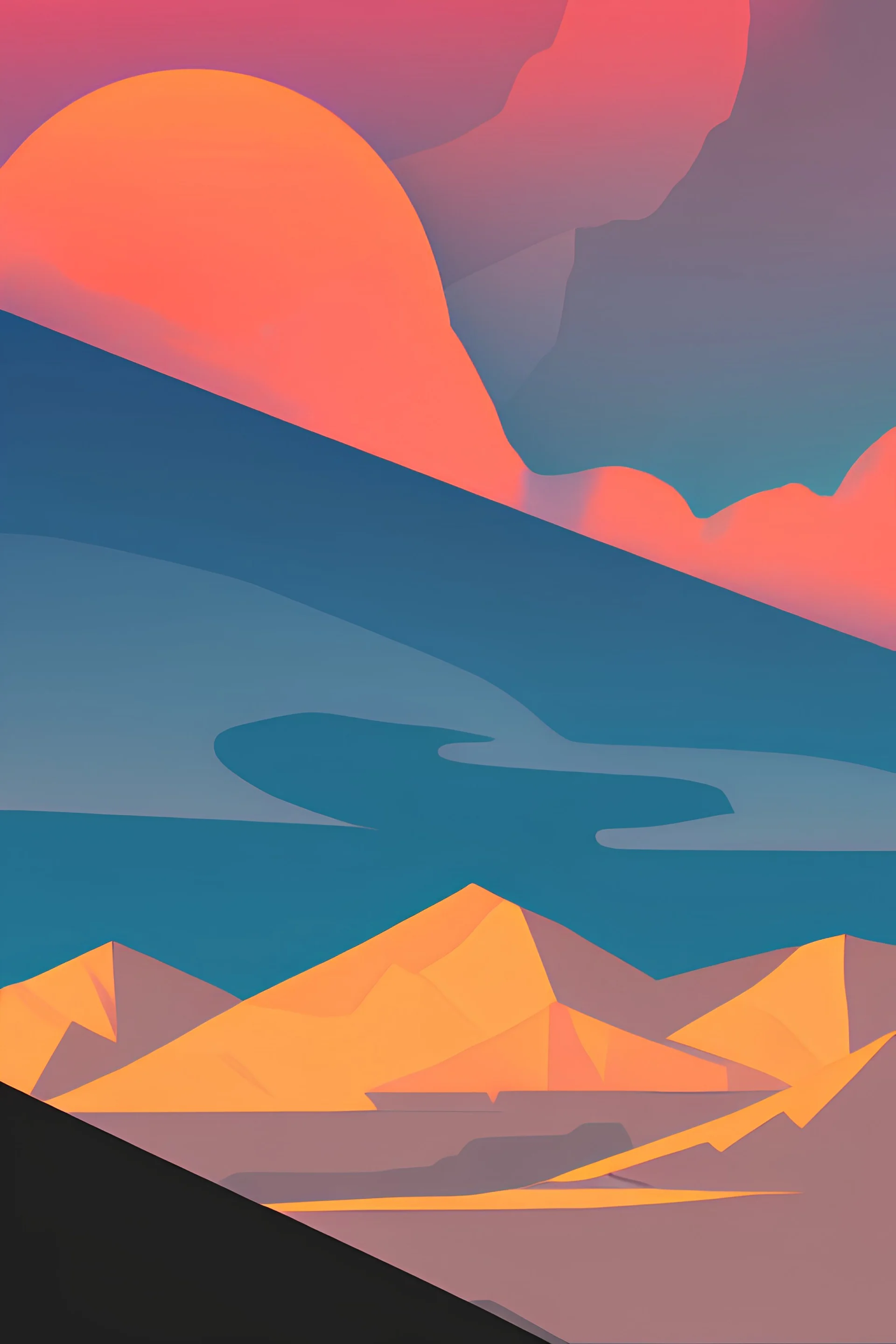 mountains and sunset drawn