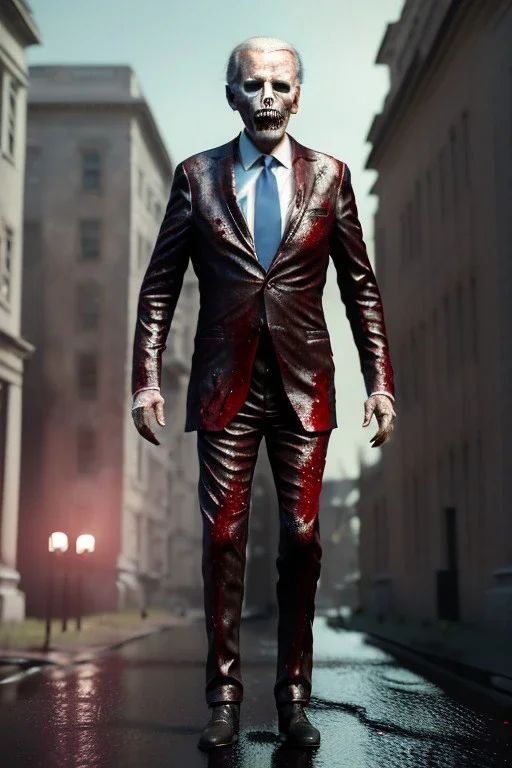 Ultra realistic image, joe biden zombie, zombie performance, suit, skull, blood, torn arm, night, walking twisted, waist up view, thriller style, dark ambient, highly detailed, White House background, concept art, unreal engine 5, god rays, ray tracing, RTX, focal lighting, ultra detail, volumetric lighting, 3d, finely drawn, high definition, high resolution.