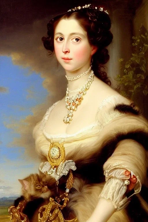 Elisabeth of Austria by Franz Xaver Winterhalter .Cat face instead of human face, paws instead of human paws