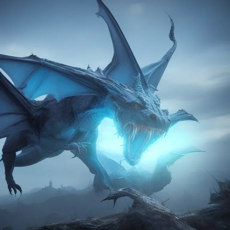 fantasy dragon, blue, majestic, 4k, details