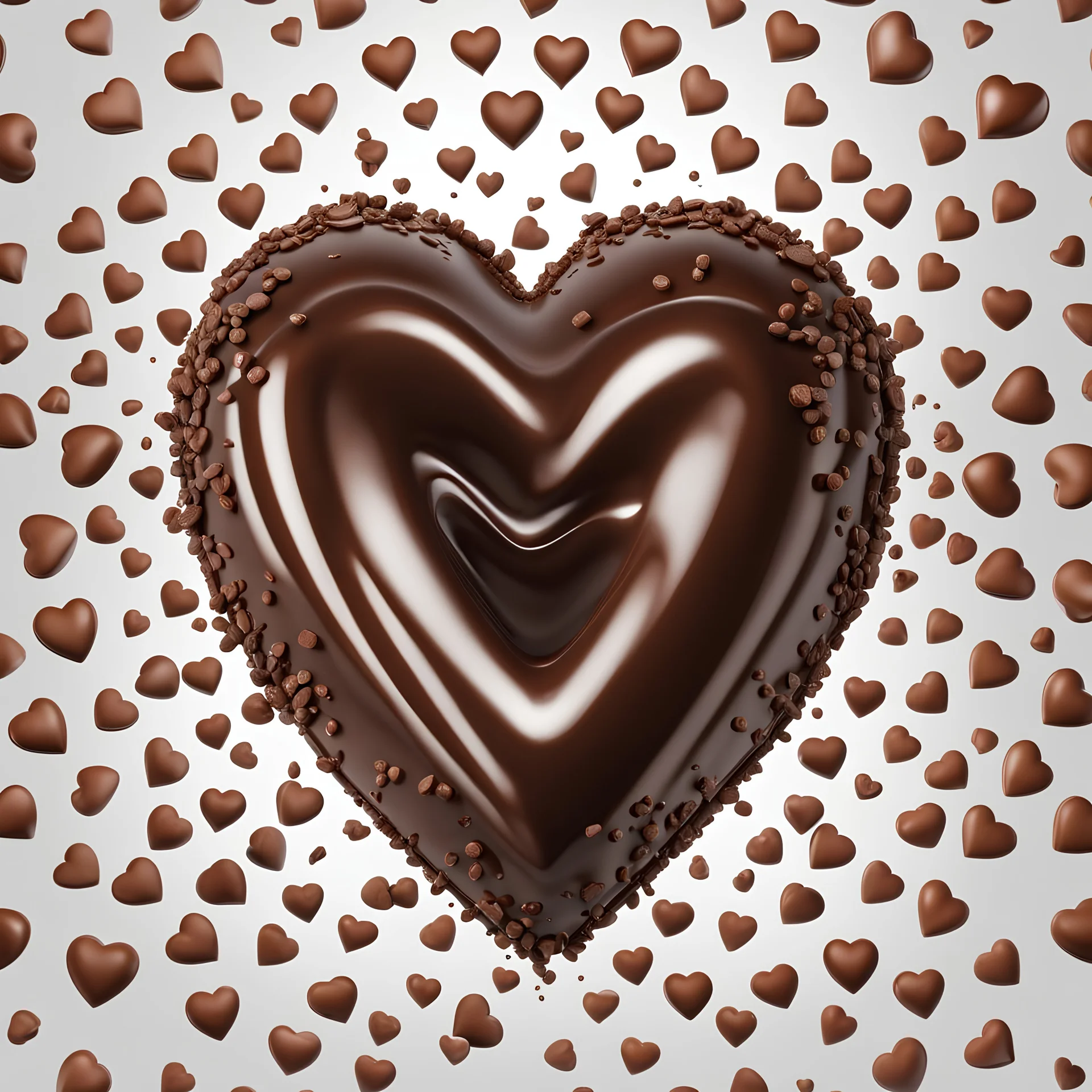 one big 3d heart of chocolate, glossy, octen Render, detailed, high contrast, sharp focus, Sparkling, white background, photorealistic