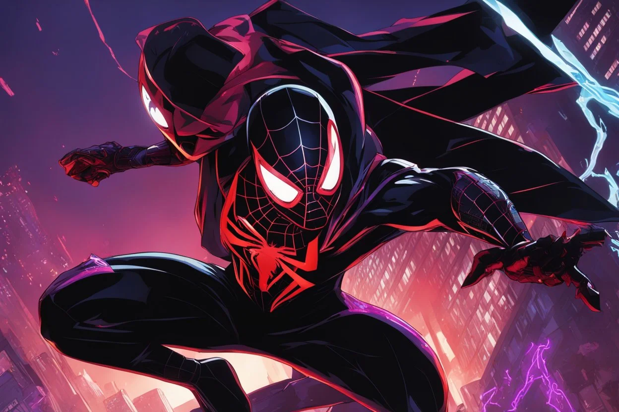 Miles morales in 8k solo leveling shadow artstyle, Crystal and Symbiote them, neon effect , dragon tattoos, close picture, full body, apocalypse, intricate details, highly detailed, high details, detailed portrait, masterpiece,ultra detailed, ultra quality