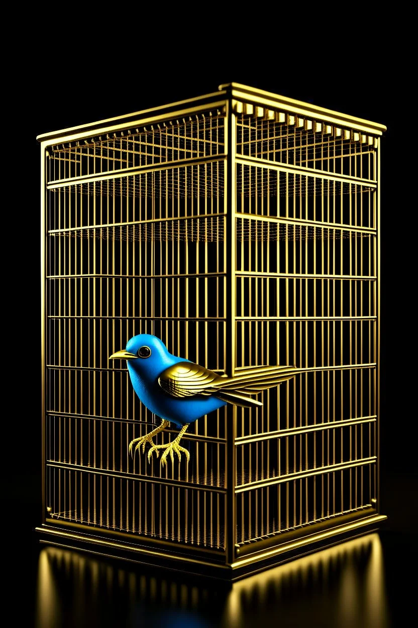 babylon reprsented by gold twitter bird logo captured in a caged box in a box